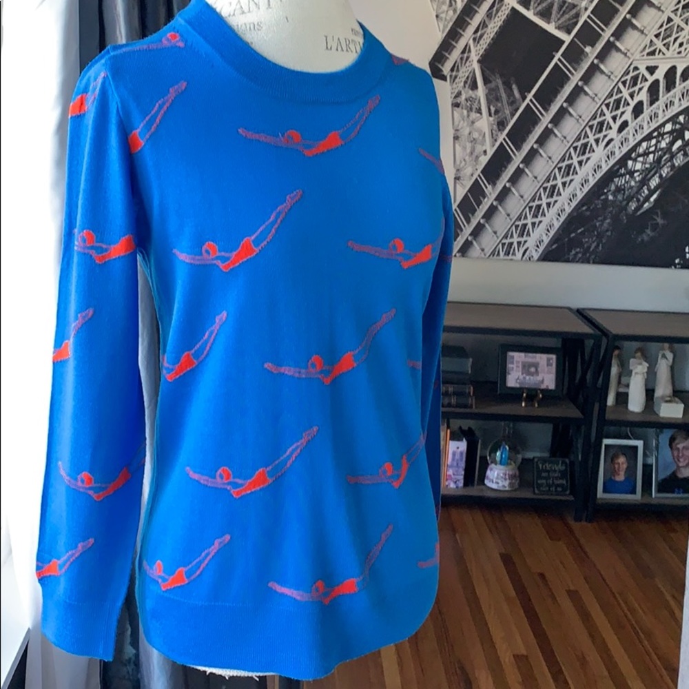 J Crew blue and orange diver sweater
